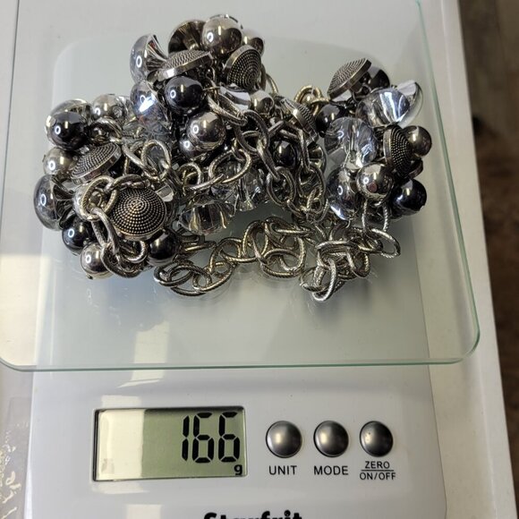 Silver Tone Crystal Buttons Beads Charms Clusters Necklace - Picture 12 of 13